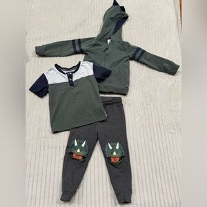 Kids Dinosaur Hoodie and Pants Set - Green and Gray size 2T